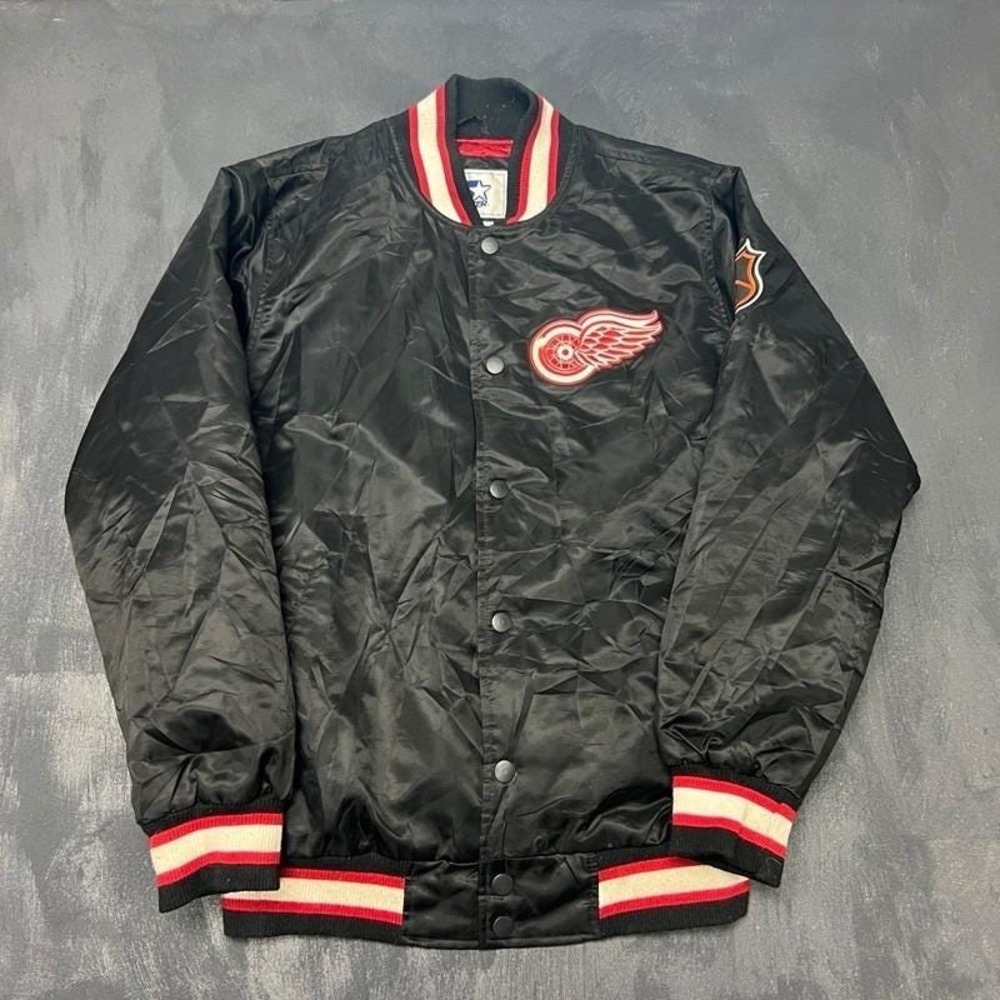 Vintage Detroit Red Wings Satin Jacket Mens Large Black 1990s Starter NHL